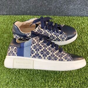 Kate Spade Keswick Jacquard Flower Sneakers Women’s 7B Light Taupe and Navy Blue